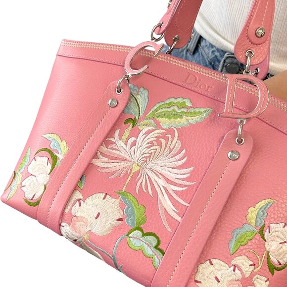 Christian Dior Vintage 2005 CD Logo Embroidered Bag Handbag Pink [106231] - Picture 4 of 15